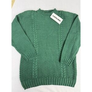 NWT Vintage Catalina Sweater Large Green Ramie Cotton Cable Knit Chunky 80s 90s